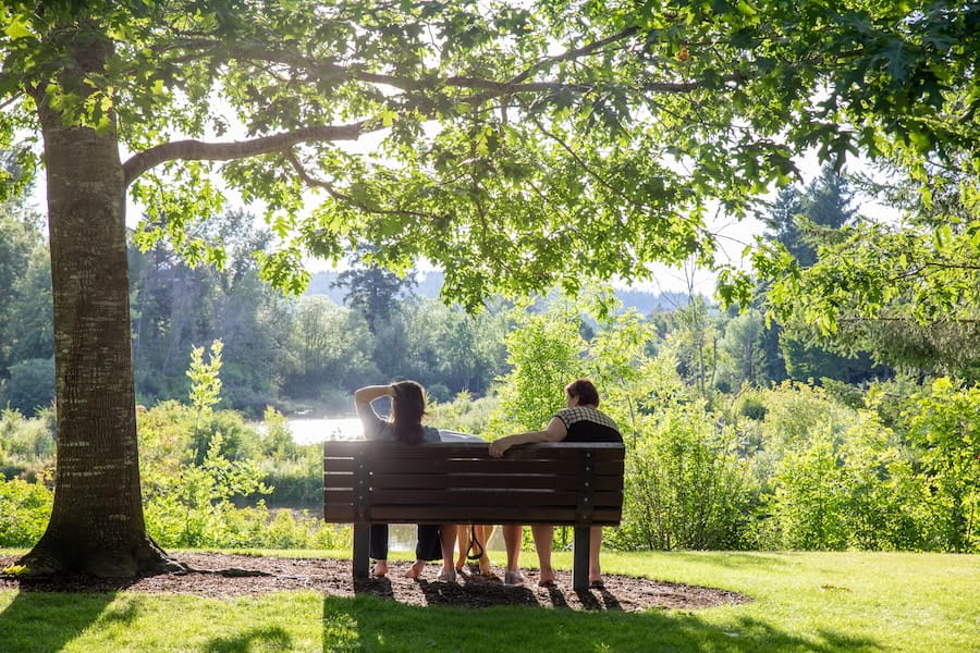 Tigard, Oregon - June 29, 2019 : Summerlake City Park, Lakeside park featuring playgrounds & sports facilities